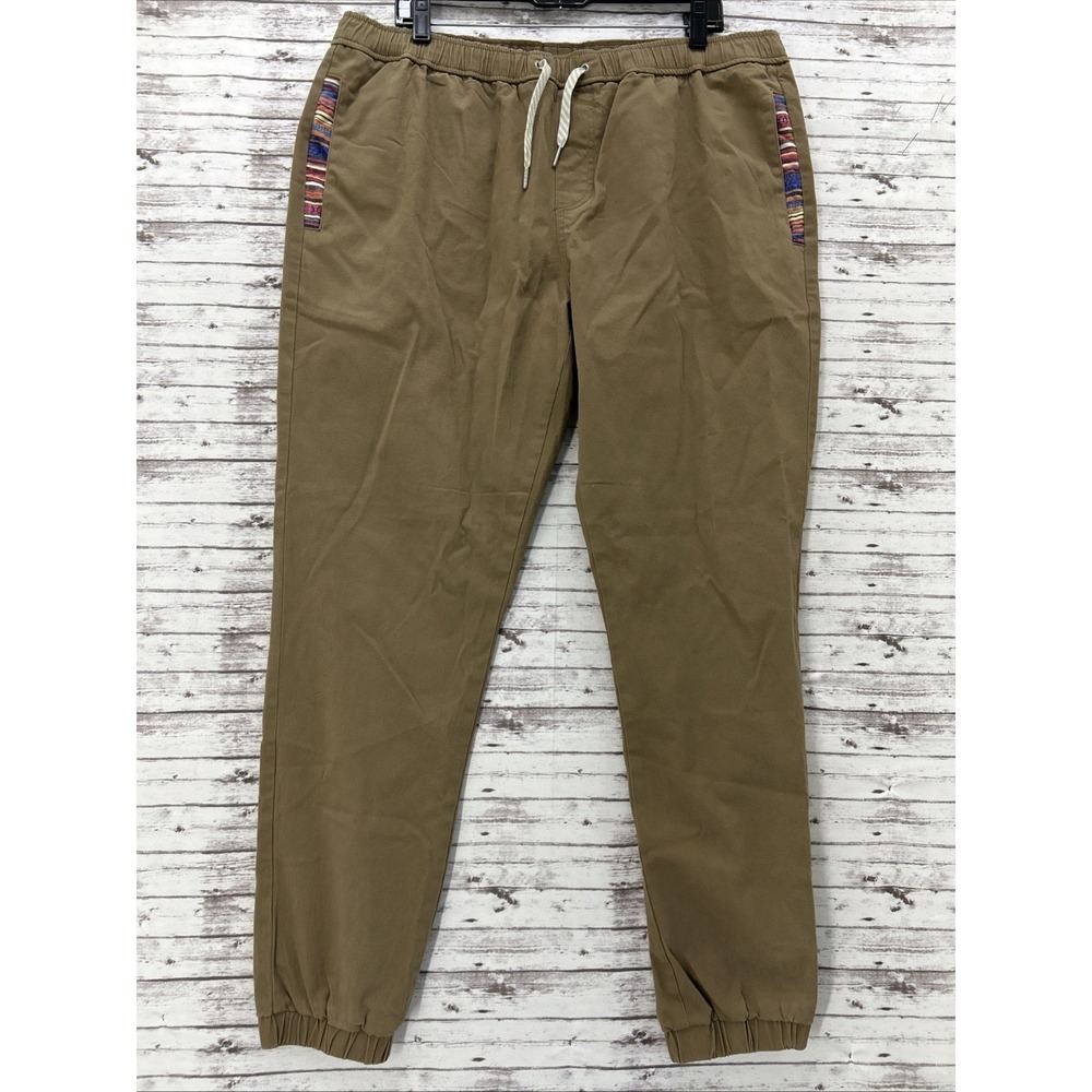 Wowie Pants Men's Brown Khaki Joggers Rambler Aztec Trim Casual Size XL